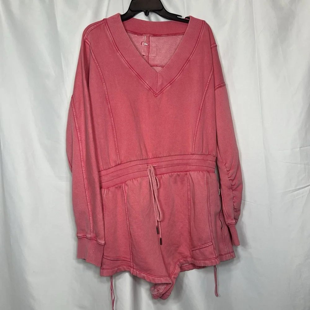 Free People FP Movement Intercept Romper Long Sleeve XL Hibiscus Pink Oversized